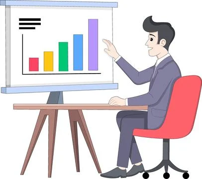 Data Analyst Working on Market Analysis in Office Stock Illustration