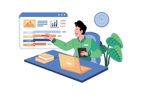 Data analysts analyze campaign performance for decisions. Stock Illustration