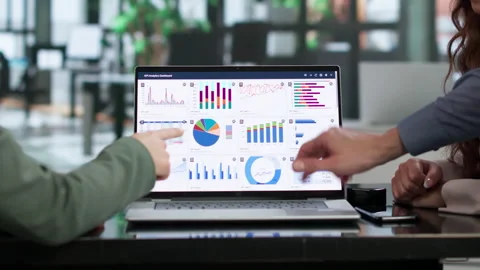 Data Analysts Collaborating In Office, Reviewing KPI Dashboard Stock Footage 347908178