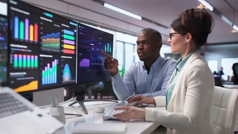 Data Analysts Reviewing Financial Dashboard Stock Footage 341003327