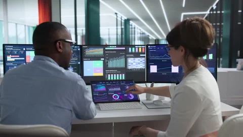 Data Analysts Reviewing Financial Dashboard Together Stock Footage 342976946