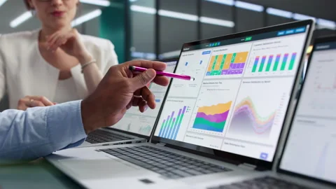 Data Analysts Reviewing Financial Dashboard Stock Footage 343882006