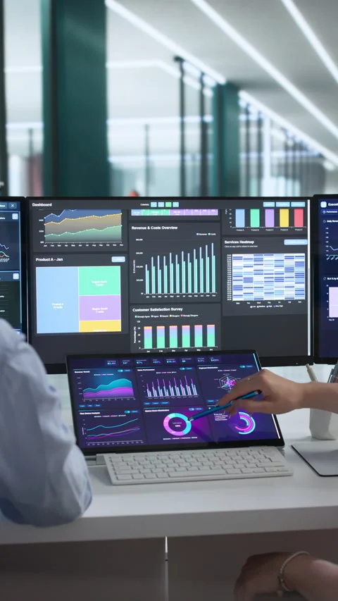 Data Analysts Reviewing Financial Dashboard Together Stock Footage 343882942