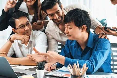 Data analysts team of office worker collaborate on Bi dashboard. Prudent Stock Photos