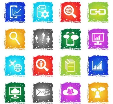Data analytic and social network icon set Stockillustratie
