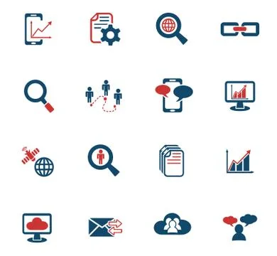 Data analytic and social network icon set Stockillustratie
