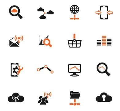 Data analytic and social network icon set Stockillustratie