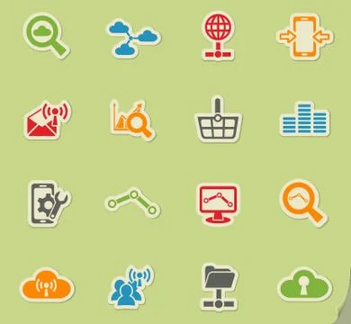 Data analytic and social network icon set Stockillustratie