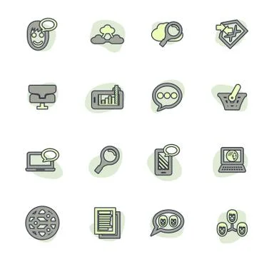 Data analytic and social network icons set Stock Illustration