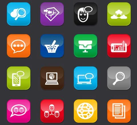 Data analytic and social network icons set Stock Illustration