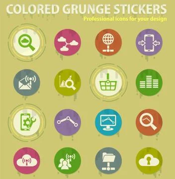 Data analytic colored grunge icons 스톡 일러스트