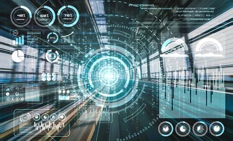 Data analytic concept with high speed motion digital transfer background Stock Illustration