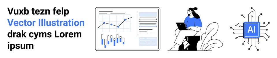 Data Analytics with AI and Remote Work Theme in Modern Business Illustration Ilustración de archivo