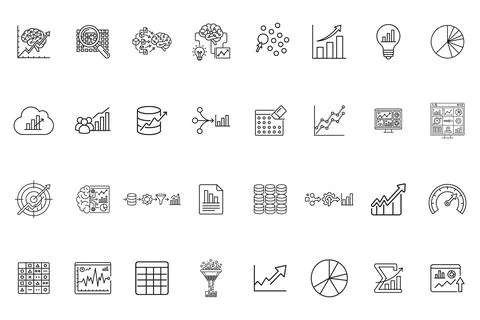 Data analytics and business intelligence line icons set 스톡 일러스트