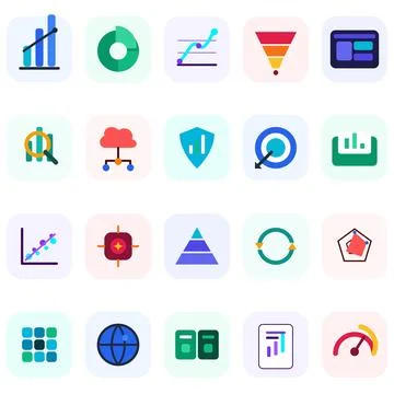 Data Analytics and Business Intelligence Information Visualization Icon Set Stock Illustration