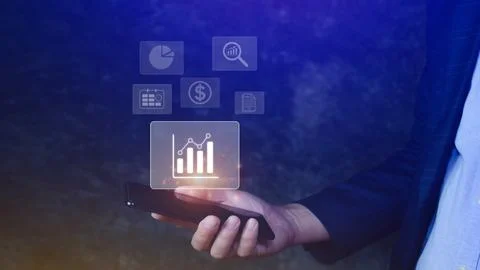 Data analytics and business intelligence BI concept with chart and graph ic.. Stock Photos