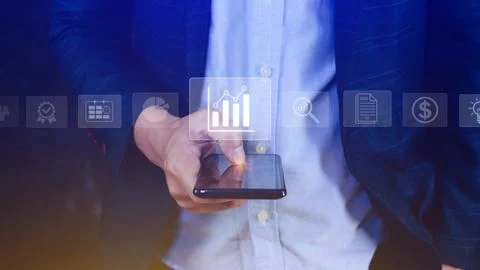 Data analytics and business intelligence BI concept with chart and graph ic.. Stock Photos