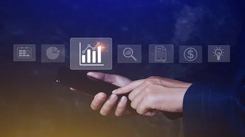 Data analytics and business intelligence BI concept with chart and graph ic.. Stock Photos