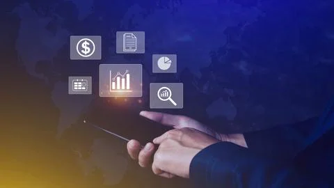 Data analytics and business intelligence BI concept with chart and graph ic.. Stock Photos