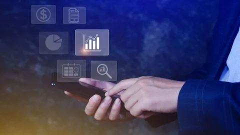Data analytics and business intelligence BI concept with chart and graph ic.. Stock Photos