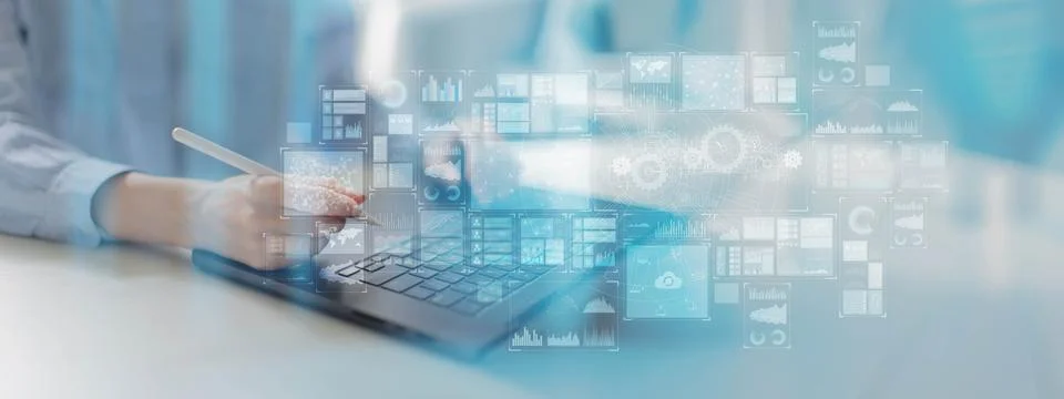 Data Analytics and Business Intelligence Dashboard Concept. Stock Photos