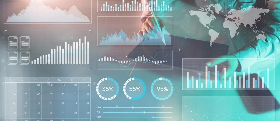 Data Analytics and Business Performance Metrics Visualization. Stock Photos