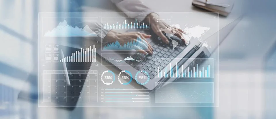 Data Analytics and Business Performance Metrics Visualization. Stock Photos