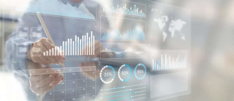 Data Analytics and Business Performance Metrics Visualization. Stock Photos