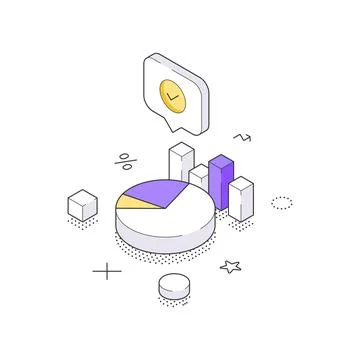 Data Analytics And Business Statistics On A Pie Chart Report Isometric Vect.. 스톡 일러스트