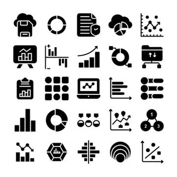 Data Analytics and Charts Solid Icons Set Stock Illustration