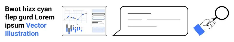 Data Analytics and Communication with Magnifying Glass for Insight and Clarit Stock Illustration