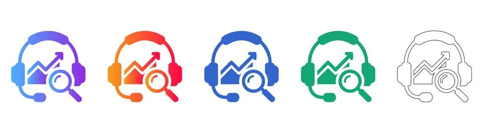 Data Analytics and Customer Support Headset Icons Stockillustratie