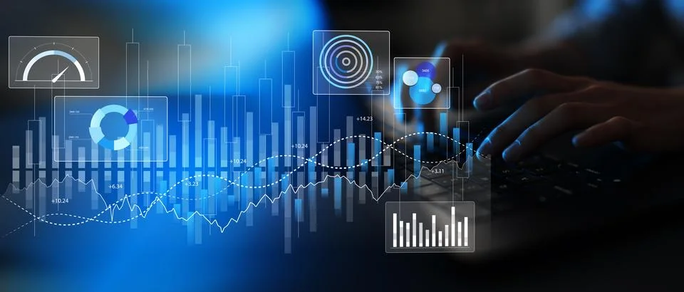 Data Analytics and Financial Performance Visualization on Digital Interface. 스톡 사진