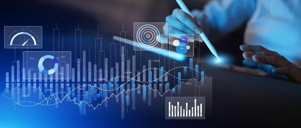 Data Analytics and Financial Performance Visualization on Digital Interface. Stock Photos