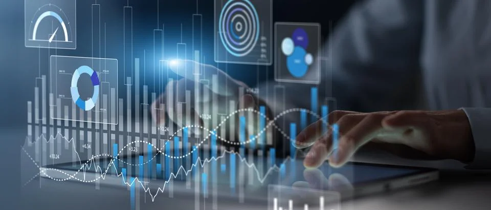 Data Analytics and Financial Performance Visualization on Digital Interface. Stock Photos