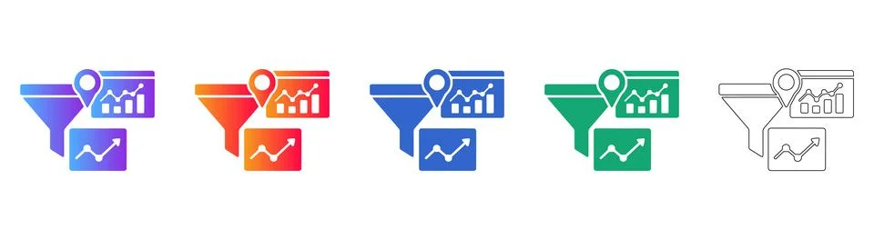 Data Analytics and Funnel Icons Set Stock Illustration
