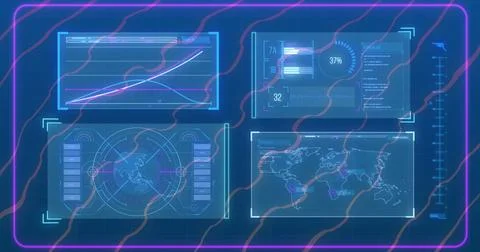 Data analytics and global tracking image over futuristic interface with graphs 写真素材