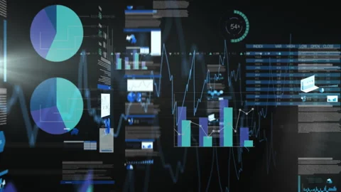 Data analytics and graphs animation over digital interface with charts and Stock Footage 306201755