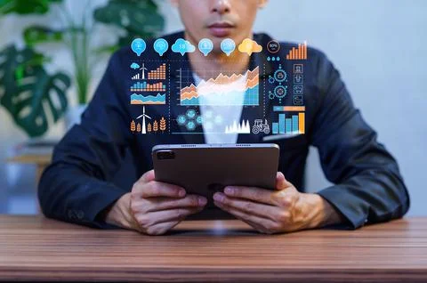 Data Analytics and Innovation in Sustainable Technology Environment Stock Photos