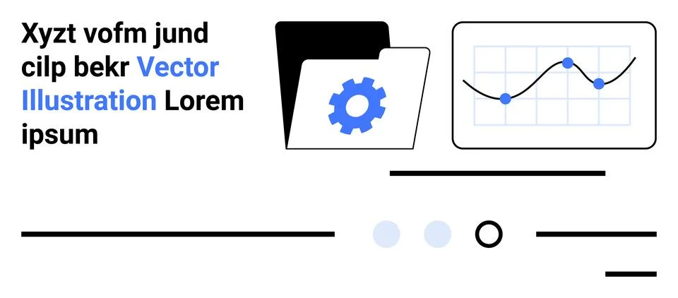Data Analytics and Management with Folder Icon, Graph, and Settings Gear Stock Illustration