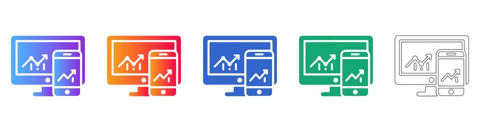 Data Analytics and Mobile Charting Icon Set Stock Illustration