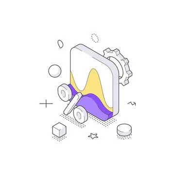 Data Analytics And Performance Metrics Optimization Isometric Vector Illust.. Иллюстрация