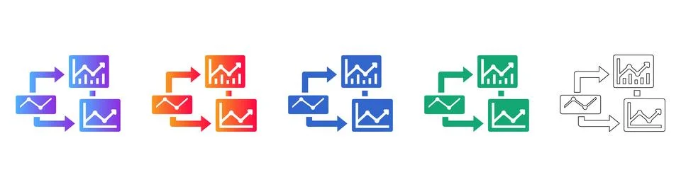 Data Analytics and Process Flow Icons Stock Illustration