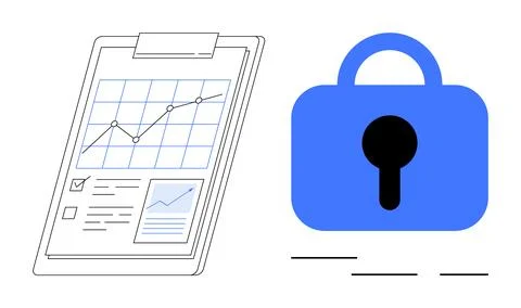 Data Analytics and Security Concept with Report and Lock Stock Illustration