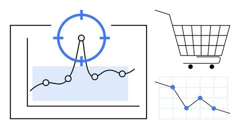 Data Analytics and Shopping Trends Highlighted by Graphs and Cart Symbol Stock Illustration