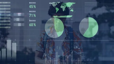 Data analytics animation over person holding smartphone 動画素材 305431304
