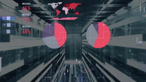 Data analytics animation over server racks in data center Stock Footage 305432437