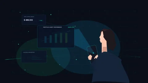 Data analytics animation showing pixel person examining charts graphs Video stock 346542743