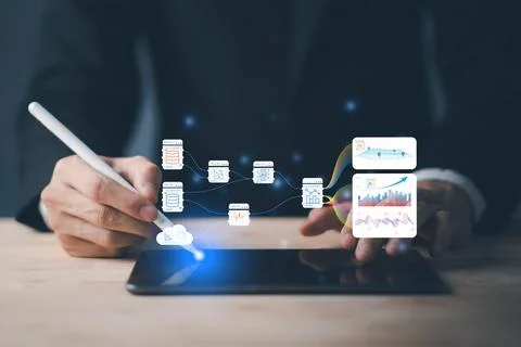 Data analytics big data. Analyst working or Project management with tablet .. Stock Photos