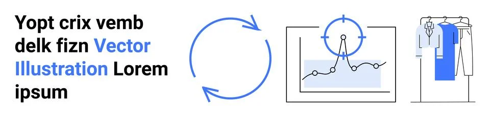 Data Analytics, Business Growth, and E-Commerce Concept with Graphs and Clothing Illustrazione stock
